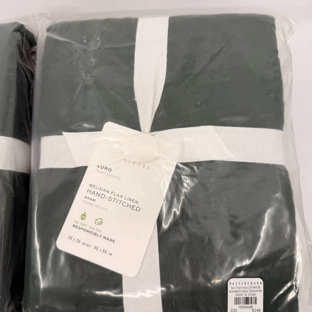 Pottery Barn Quilted Pine Belgian Flax Linen Diamond Euro Set Of Two Shams